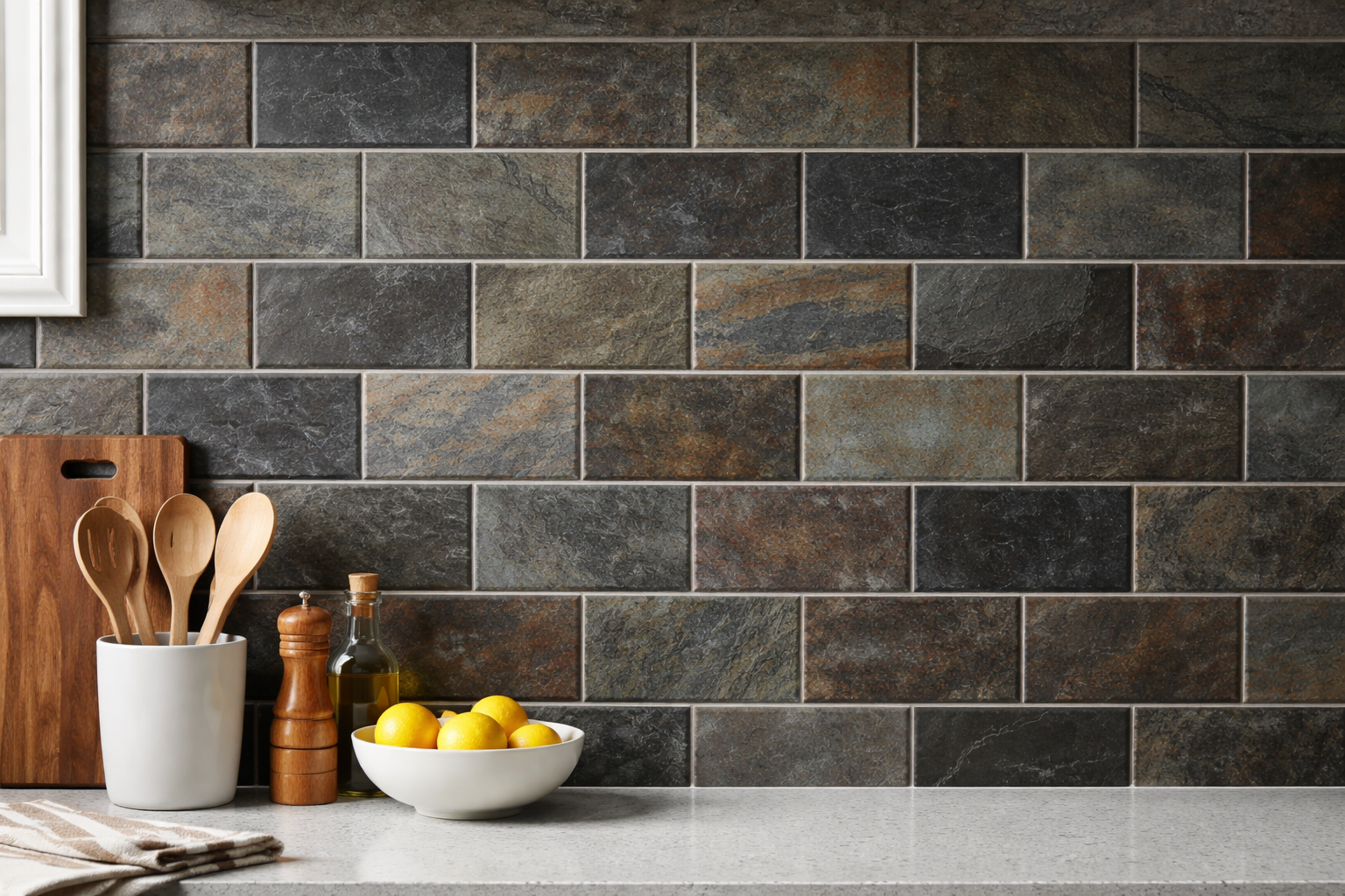View of Slate Look Subway Tiles For Modern Kitchens | Get $1 Sample